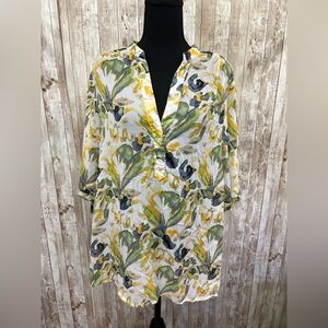 Cato Women's Floral Blouse in Green‎ and Yellow